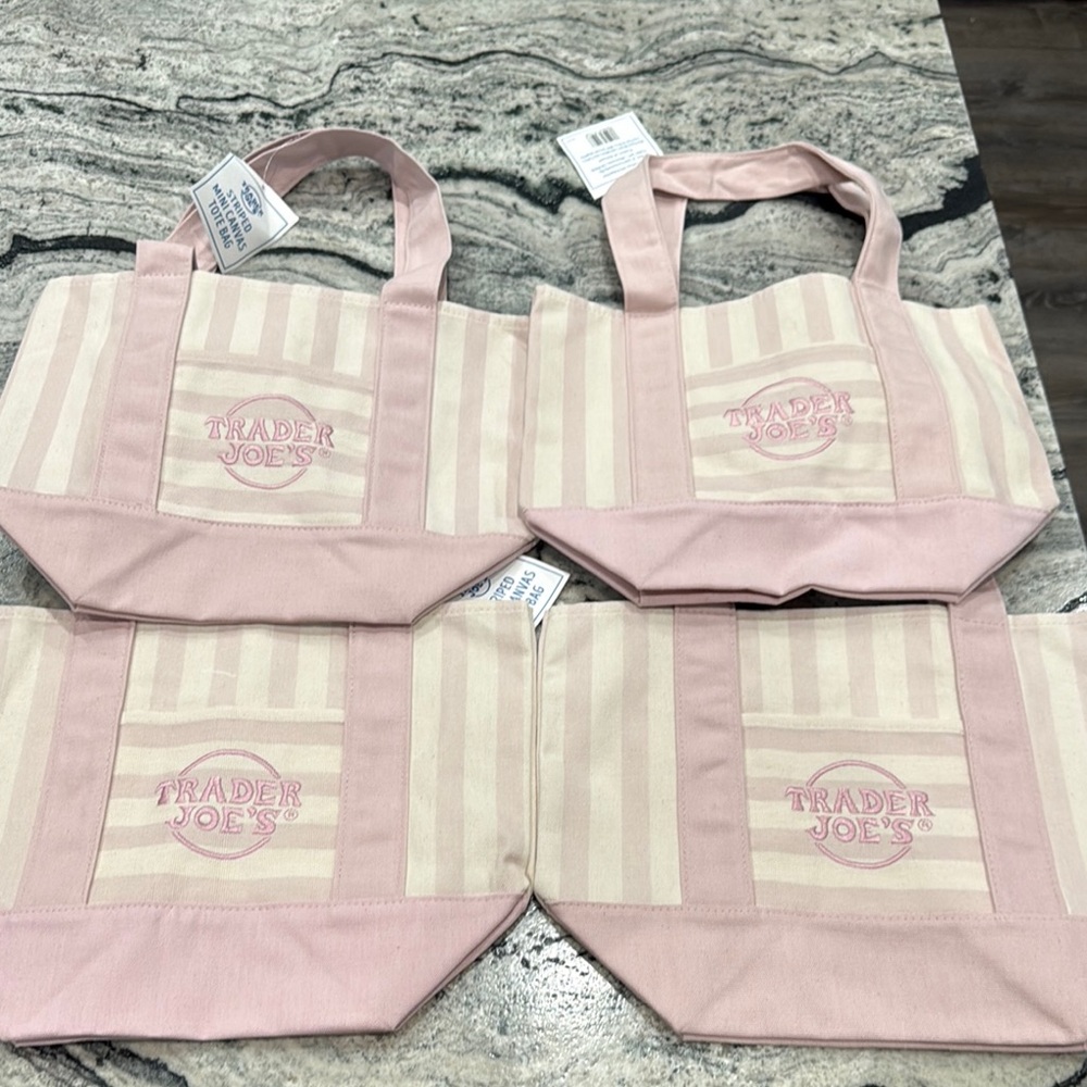 4 Pink Stripe Canvas Tote Bag